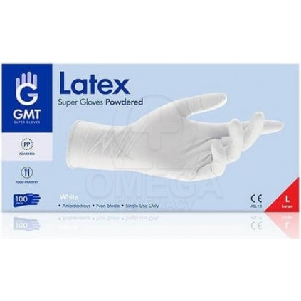 GMT Super Gloves Latex Powdered Γάντια μιας χρήσης Latex με Πούδρα Μέγεθος  Large 100τμχ