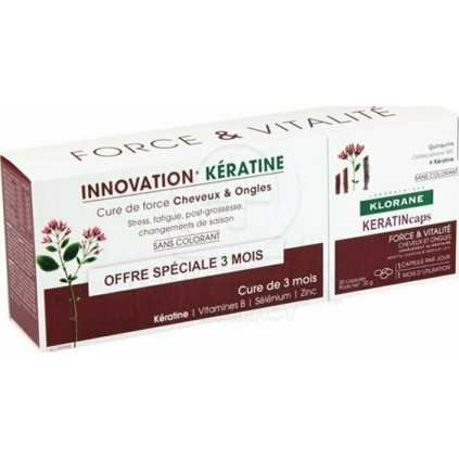 KLORANE Promo Keratin Caps Συμπλήρωμα Διατροφής με Κινίνη & Κερατίνη για  Μαλλιά & Νύχια, 3x30caps