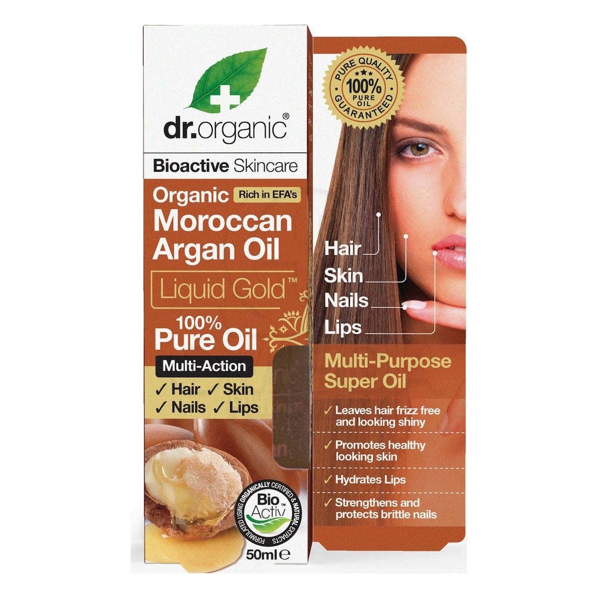 DR.ORGANIC Moroccan Argan Oil Liquid Gold 100% Αγνό Έλαιο Αργκάν για Μαλλιά,  Δέρμα & Νύχια 50ml