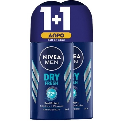 NIVEA Promo Men Dry Fresh 72h Ανδρικό Αποσμητικό Roll-On 2x50ml 1+1 Δώρο