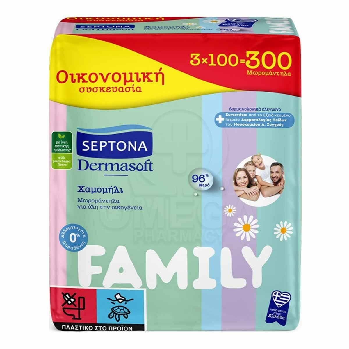 SEPTONA Promo Dermasoft Family Χαμομήλι Μωρομάντηλα 3x100τμχ