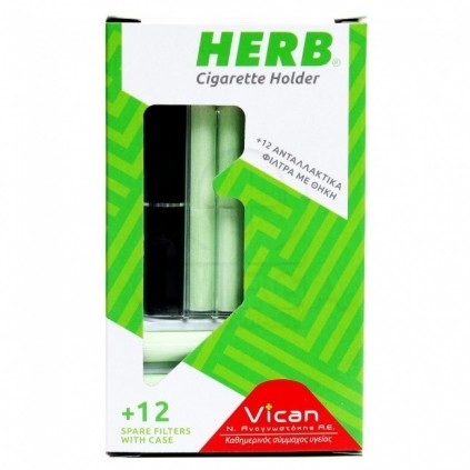 VICAN Herb Cigarette Holder Μαύρο Χρώμα + 12 Ανταλλακτικά Φίλτρα με Θήκη