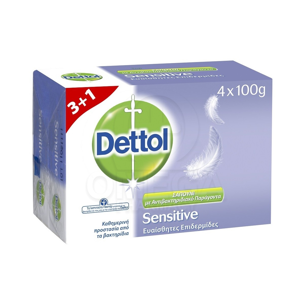 DETTOL Sensitive Αντιβακτηριδιακό Σαπούνι για Ευαίσθητες Επιδερμίδες 4 x  100gr 4τμχ