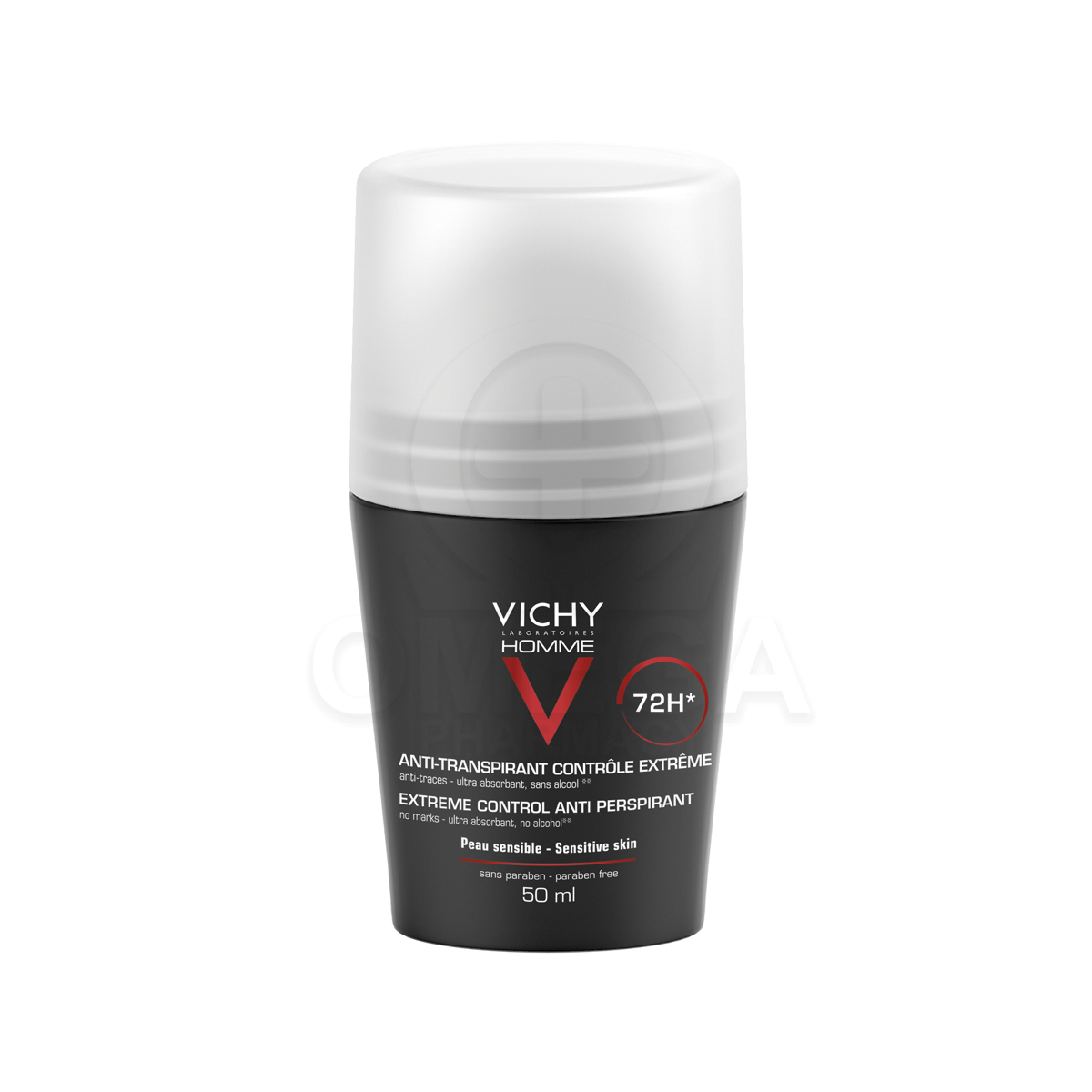 VICHY Homme Anti-Transpirant Deodorant Ανδρικό Αποσμητικό Roll-On 72H  Φροντίδα Κατά της Εφίδρωσης, Extreme Προστασία για Ευαίσθη