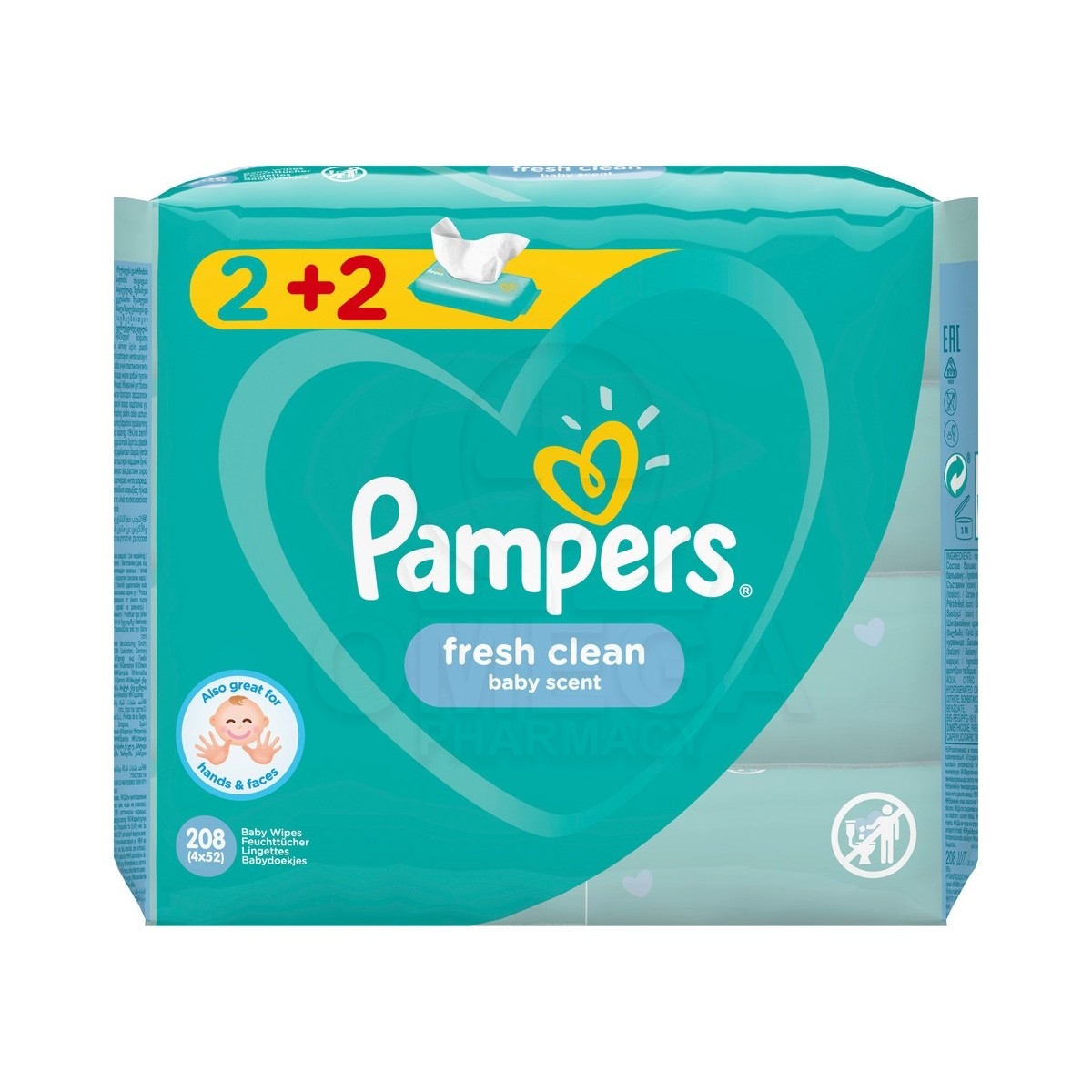 PAMPERS Fresh Clean Baby Scent (2+2 ΔΩΡΟ) Μωρομάντηλα 208τμχ