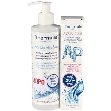 THERMALE-Aqua Plus Ενυδατική Κρέμα για Πρόσωπο, Λαιμό &amp; Μάτια 75ml +  Δώρο Face Cleansing Soap Καθαριστικό Σαπούνι για Πρόσωπ