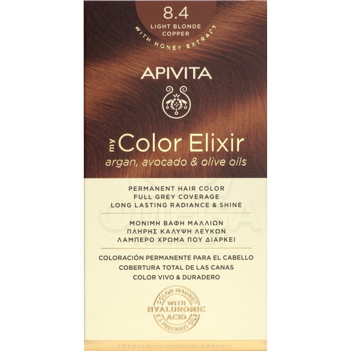 APIVITA My Color Elixir Βαφή Μαλλιών με Έλαιο Ελιάς, Argan και Αβοκάντο Νο  8.4 Ξανθό Ανοιχτό Χάλκινο 50ml