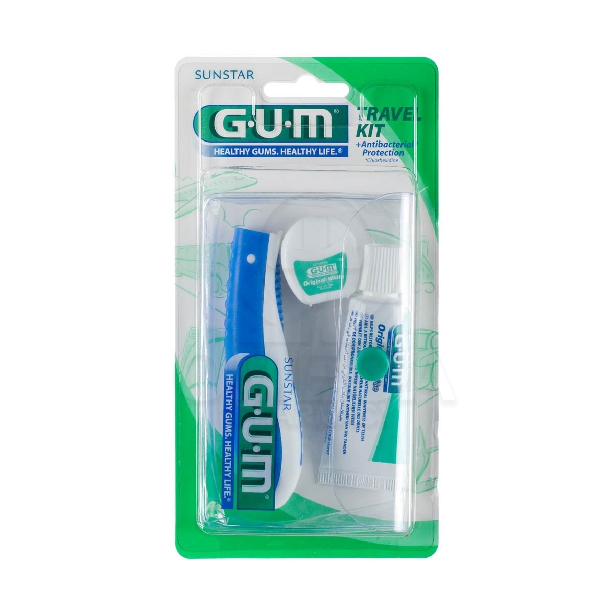 GUM Travel Kit Brush (156), Σετ Ταξιδιού με Οδοντόβουρτσα, 1τμχ,  Οδοντόκρεμα, 12.5ml, Οδοντικό Νήμα, 10m &amp; Μεσοδόντια Βουρτσ